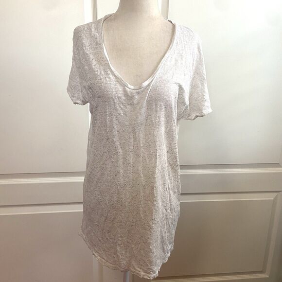 Zadig And Voltaire Vicky Lame Deluxe T-Shirt Top Linen Size Medium White Silver - Picture 2 of 10